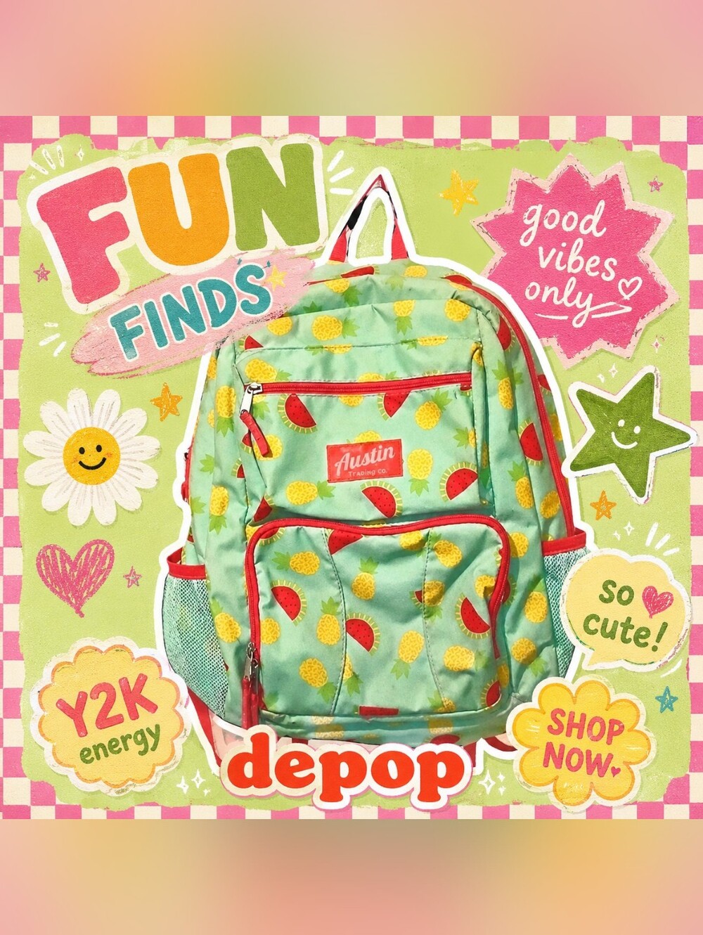 Austin Trading Co Watermelon Pineapple Backpack Tropical Fruit School Travel